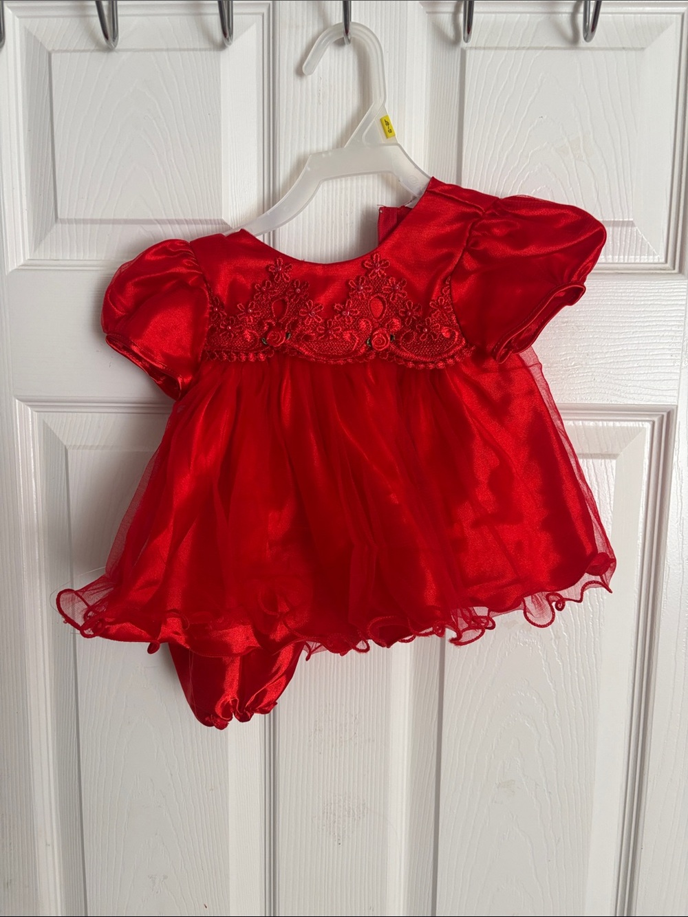 Red Infant Party Dress Top with Bloom Embroidery